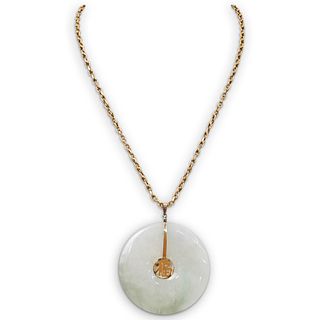 Chinese Jade Disk and 18k Gold Necklace
