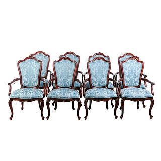 8 Century Mahogany Upholstered Dining Arm Chairs