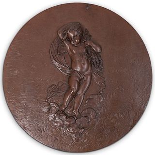 Antique Bronze Cherub Relief Plaque