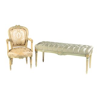 Louis XVI Style Painted Wood Chair & Bench
