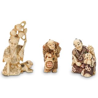 (3 Pc) Japanese Carved Bone Figurines