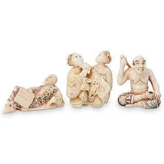(3 Pc) Japanese Carved Bone Figurines