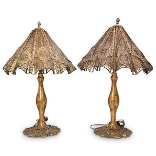 Pair Of Antique Gilt Bronze Table Lamps