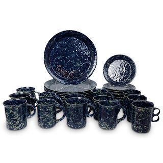 (36 Pc) Vermont Bennington "Blue Agate" Pottery Set