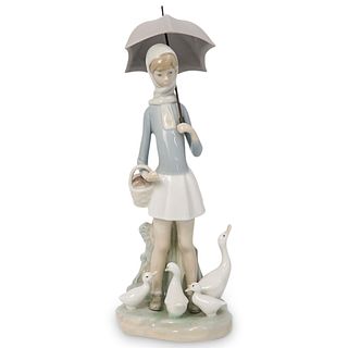 Lladro Girl With Umbrella & Geese Figurine