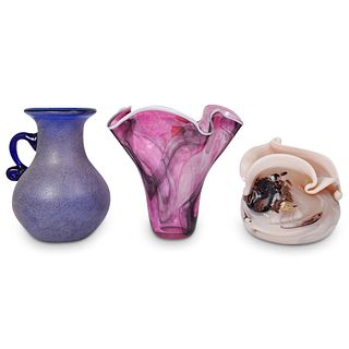 (3 Pc) Hand Blown Art Glass Vases