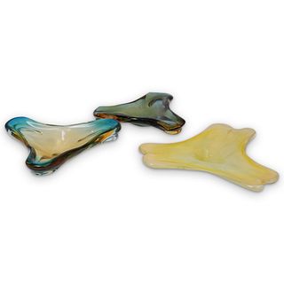 (3 Pc) Murano Glass Boomerang Dishes