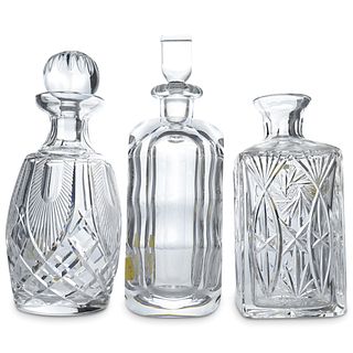 (3 Pc) Signed Crystal Cut Decanters