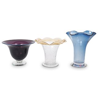 (3 Pc) Signed Glass Vases
