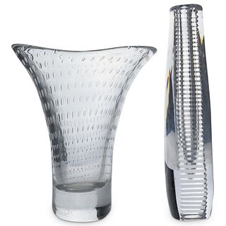 (2 Pc) Swedish Signed Crystal Vases