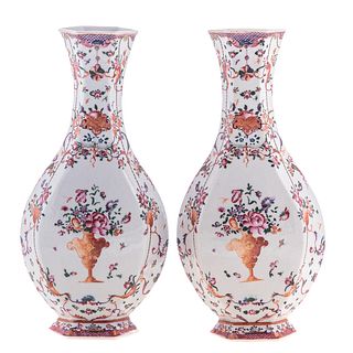 Pair of Chinese Export Famille Rose Paneled Vases