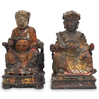 Pair Of Polychrome Chinese Figural Statues