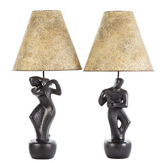 Pair of Rima Black Plaster Abstract Figure Lamps
