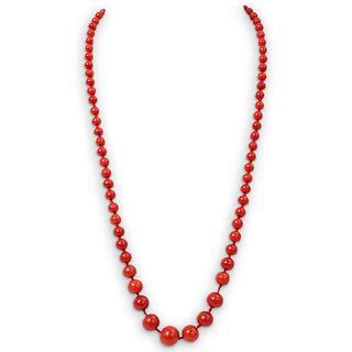 Red Coral Beaded Gold Necklace