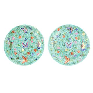 Pair of Chinese Polychrome Porcelain Bowls