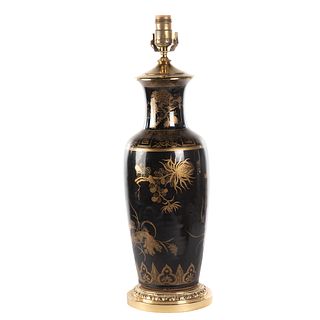 Chinese Export Mirror Black Vase Lamp