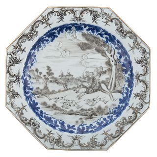 Rare Chinese Export En Grisaille Hunt Plate