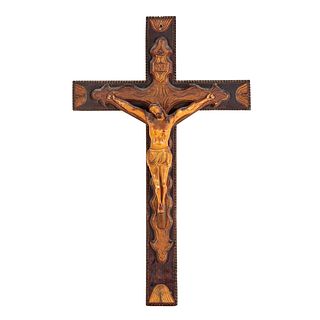 Tramp Art Carved Wood Crucifix