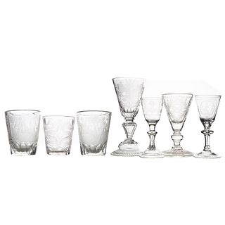 Seven Wheel Etched Glasses