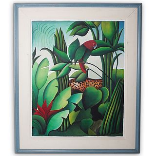 Acrylic "Tropical Scene" On Canvas Painting