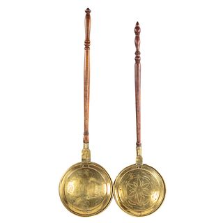 Two American Brass Bed Warmers