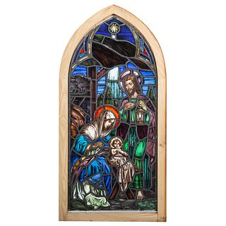 Continental Stained Glass Panel of The Nativity