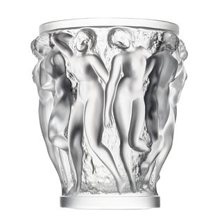 Lalique Partially Frosted Crystal Bacchantes Vase