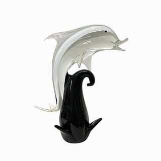 Art Deco Style Murano Glass Dolphin Sculpture.