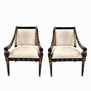 Pair of 20th Century Black & Gold Dining Chairs.