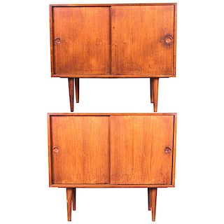 A Pair of Danish Modern Walnut Cabinets, 20th Century.
