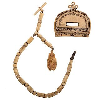 Eskimo Carved Walrus Ivory Watch Fob and Lapp Carved Purse Clasp 