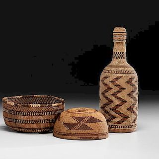 Northern California Hat, Bowl, and Basketry Covered Bottle Deaccessioned from the Hopewell Museum, Hopewell, New Jersey 