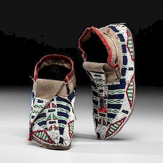 Sioux Beaded Hide Moccasins from a Minnesota Collection 