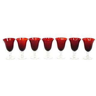 (7) Vintage Ruby to Clear Water Goblets