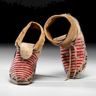 Sioux Beaded and Quilled Hide Moccasins from a Minnesota Collection 