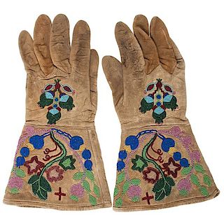 Northern Plains Beaded Hide Gauntlets From a Minnesota Collection 