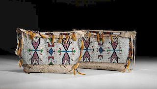 Sioux Matched Pair of Beaded Hide Possible Bags from a Minnesota Collection 