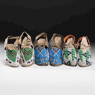 Sioux Child's Beaded Buffalo Hide Moccasins from a Minnesota Collection 
