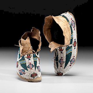Cheyenne Beaded Hide Moccasins From a Minnesota Collection 
