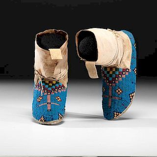 Central Plains Beaded Hide Moccasins From a Minnesota Collection 