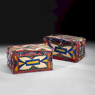 Sioux Matched Polychrome Parfleche Trunks From a Minnesota Collection 