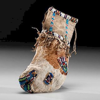 Sioux Beaded Hide Calf Head Bag From a Minnesota Collection 
