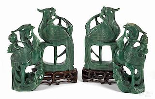 Two pairs of Chinese carved jade phoenix, 8'' h.