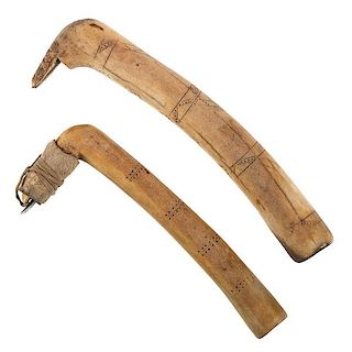 Plains Decorated Elk Antler Hide Scrapers From a Minnesota Collection 