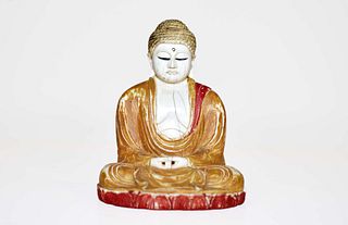 Carved Polychrome Buddha Marked
