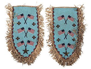 Sioux Beaded Hide Parade Saddle Bags with American Flag from a Minnesota Collection 
