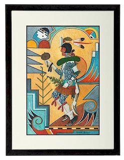 Gilbert Atencio, Wah Peen (San Ildefonso, 1930 - 1995) Tempera on Paper 