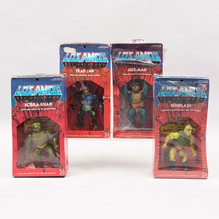 Colección de 4 figuras de acción "Masters of the Universe" Diseño Mattel para Aurimat. Consta de: Mer-Man, Whiplash, Trap Jaw y Kobra.