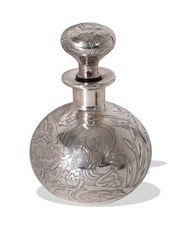 Art Nouveau Sterling Over Glass Perfume Bottle
