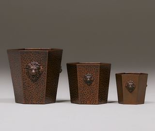 3 Benedict Studios Hammered Copper 6-Sided Vase c1910